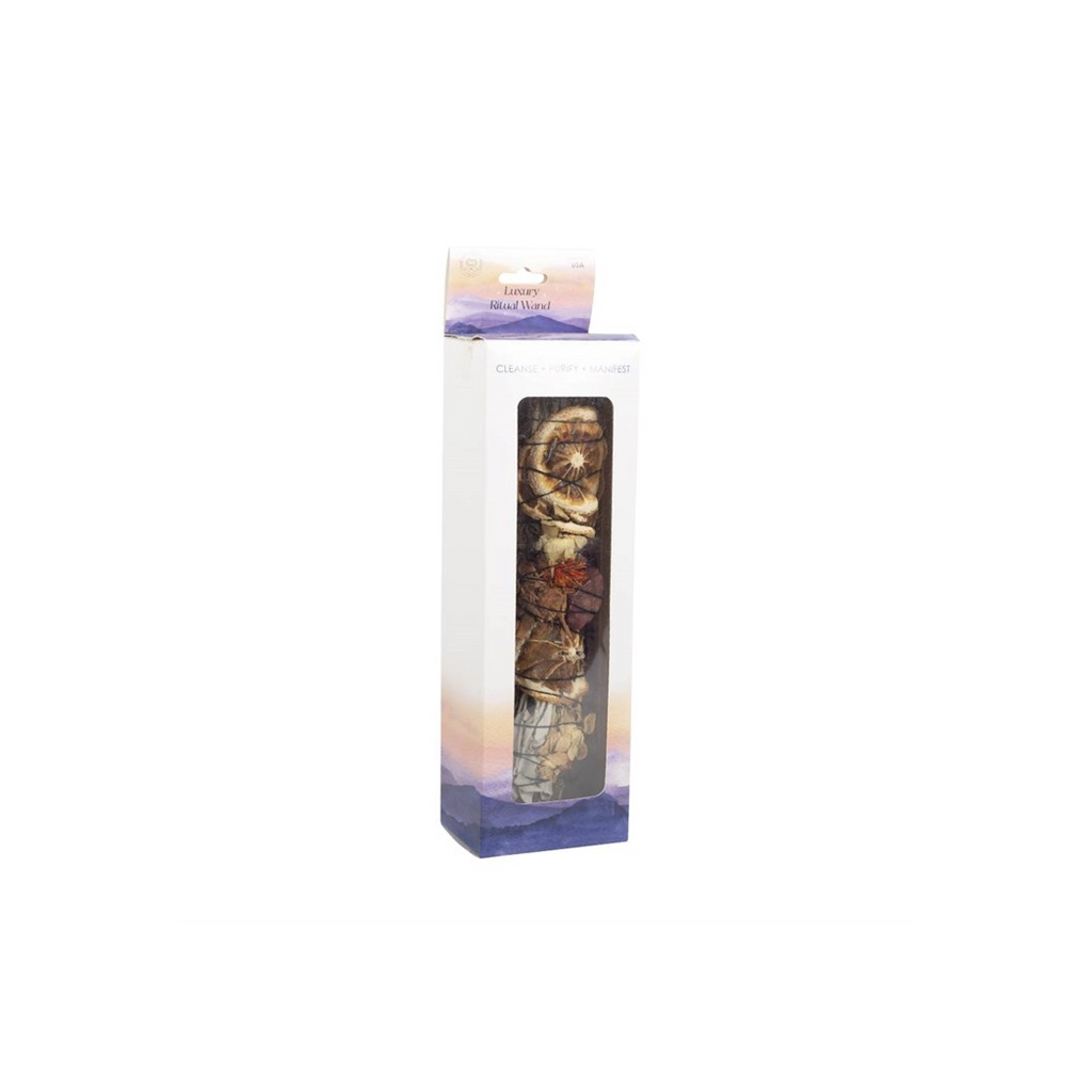 9in Ritual Wand Smudge Stick with Rosemary, Palo Santo and Red Jasper