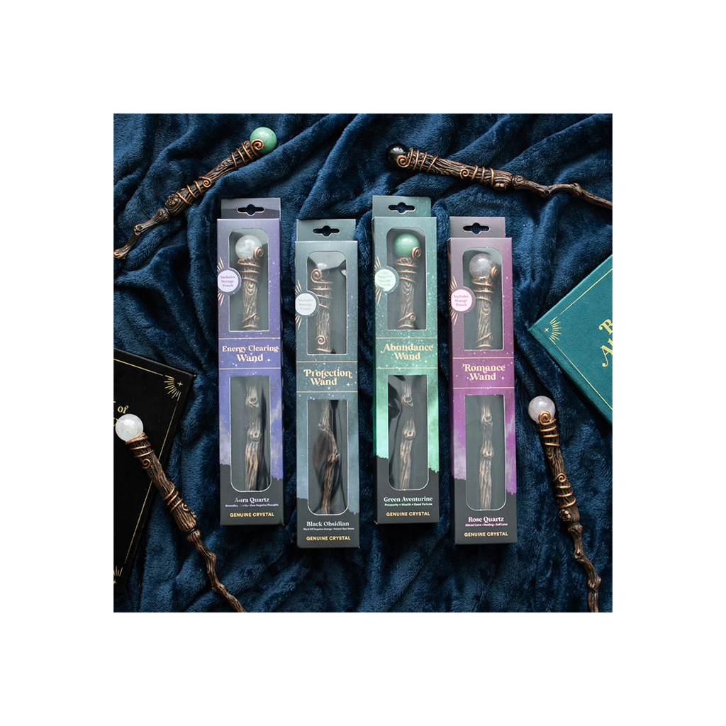 Protection Black Obsidian Crystal  Wand with Pouch