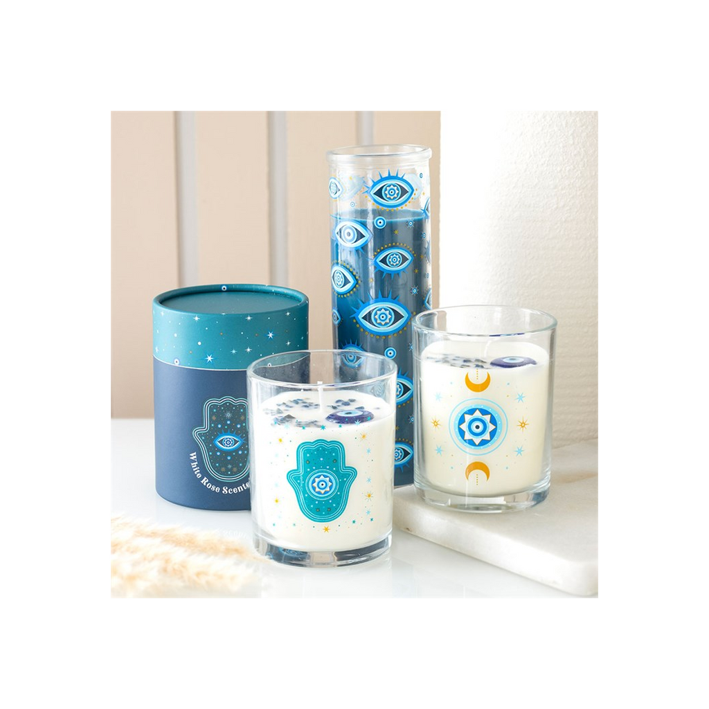 All Seeing Eye Print White Rose Tube Candle