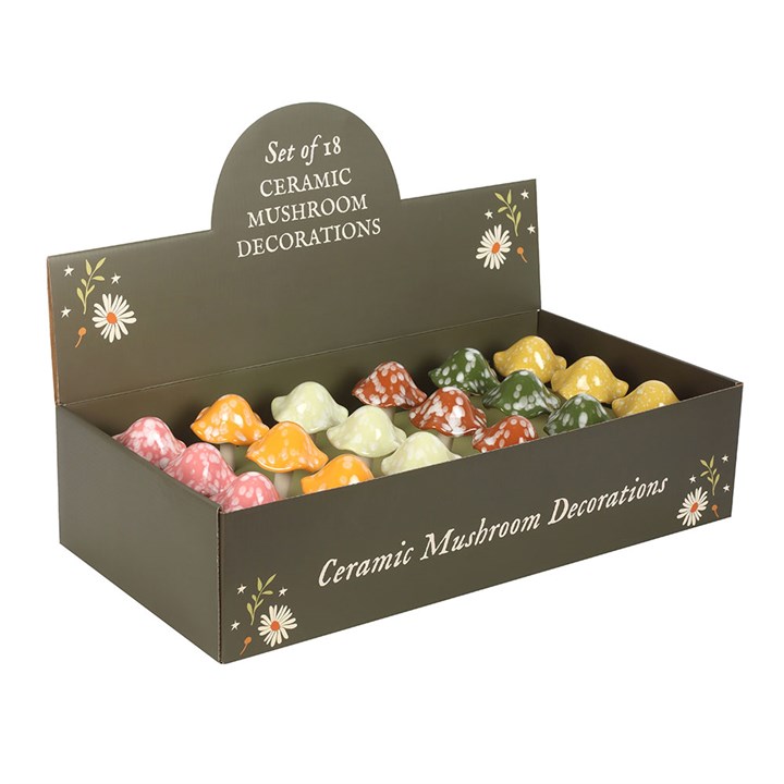 Set of 18 Mushroom Decorations in Display