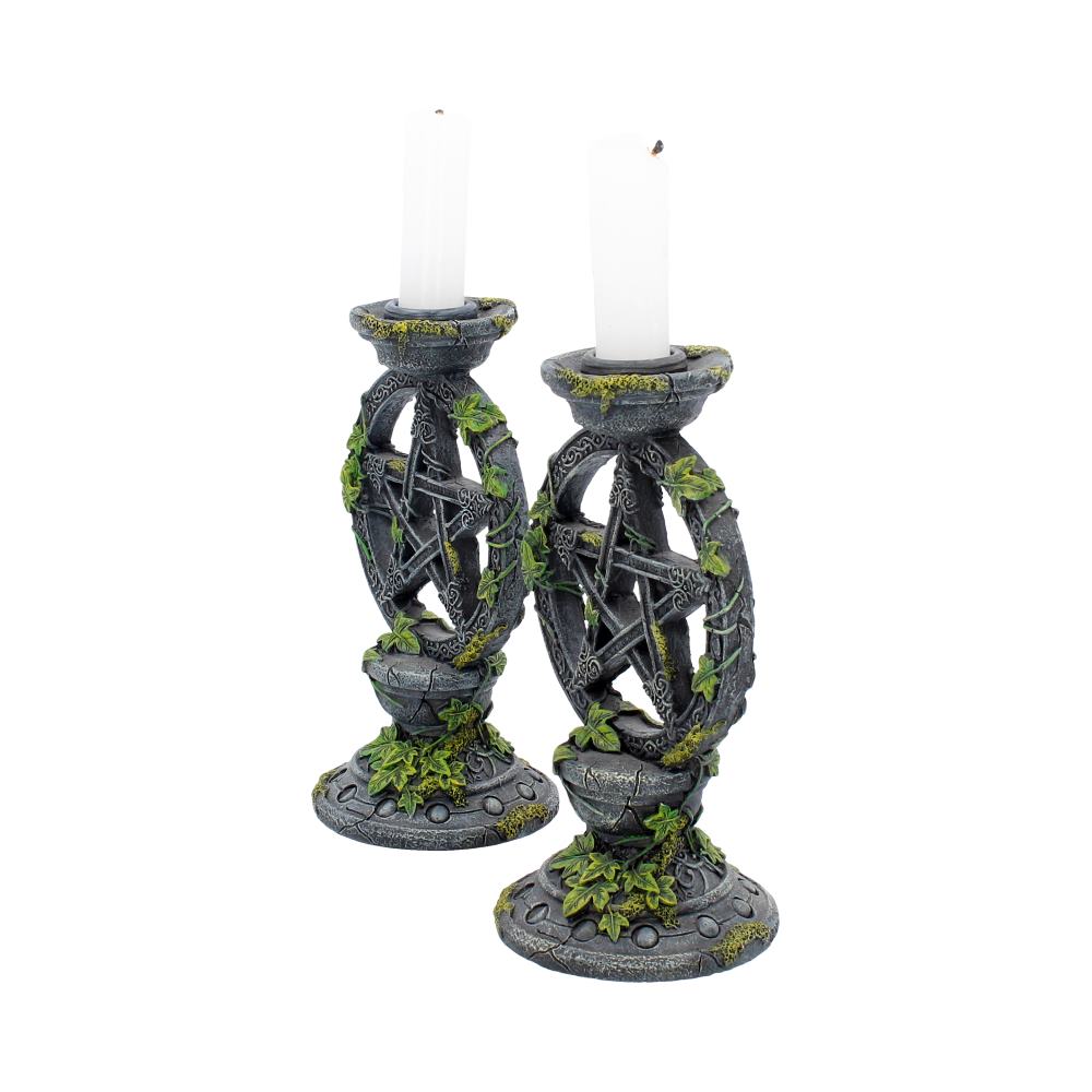 Set of 2 Wiccan Pentagram Candlesticks Witch Candle Holders