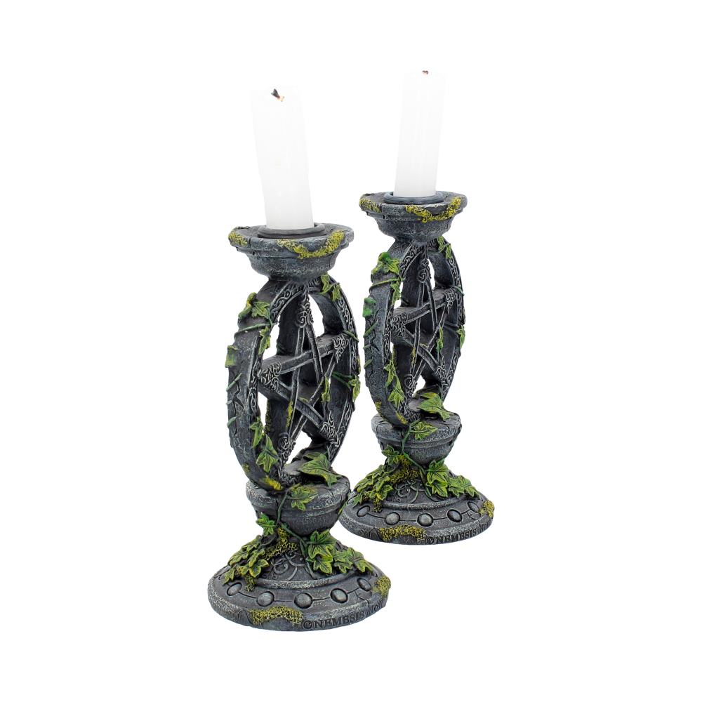 Set of 2 Wiccan Pentagram Candlesticks Witch Candle Holders