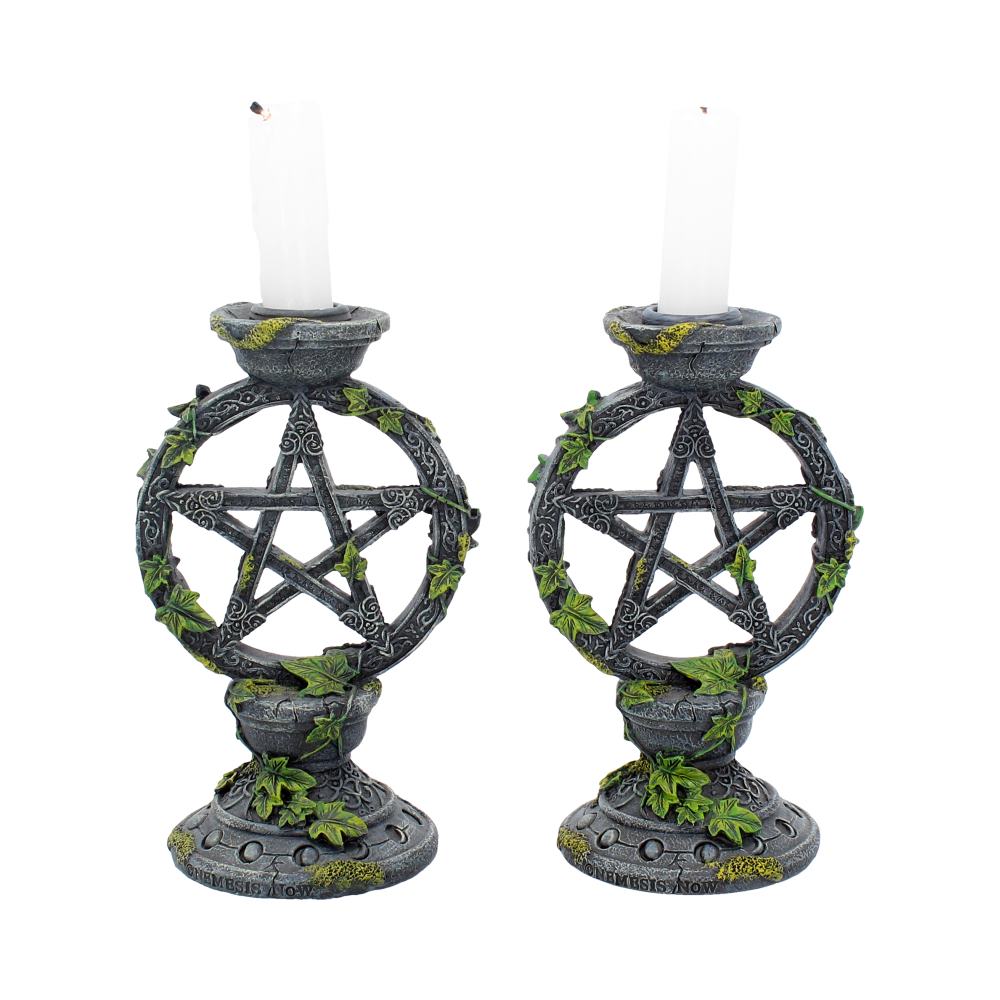 Set of 2 Wiccan Pentagram Candlesticks Witch Candle Holders