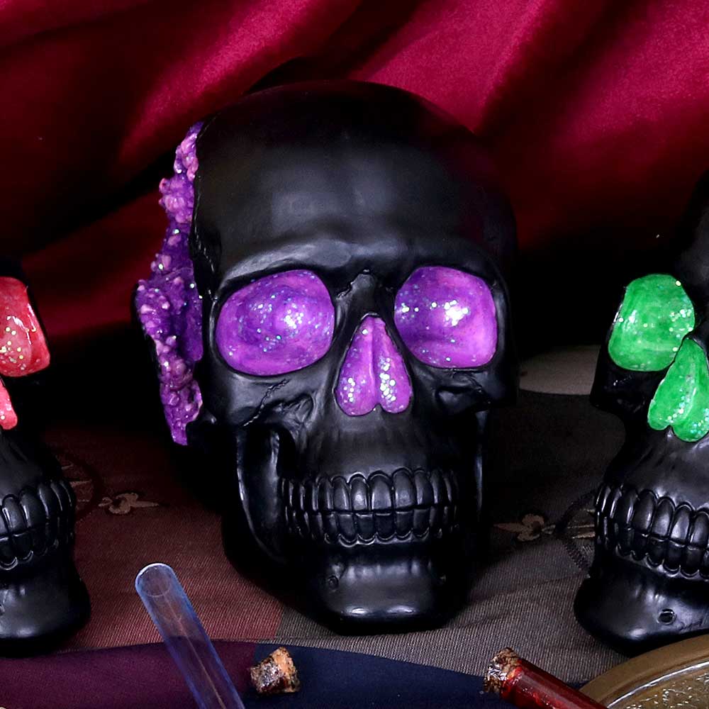 Geode Skull Black Purple Gothic Glitter Skull Figurine