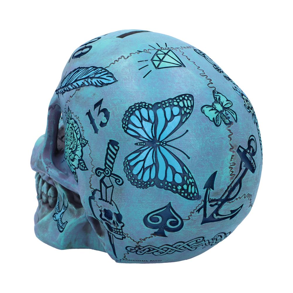 Aqua Blue Traditional, Tribal Tattoo Fund Skull