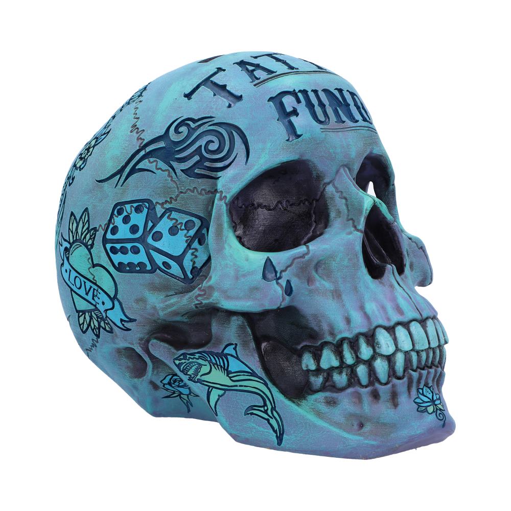 Aqua Blue Traditional, Tribal Tattoo Fund Skull