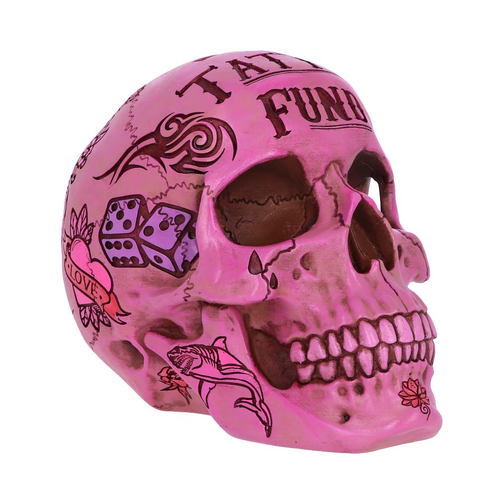 Pink Traditional Tribal Tattoo Fund Skull Money Box
