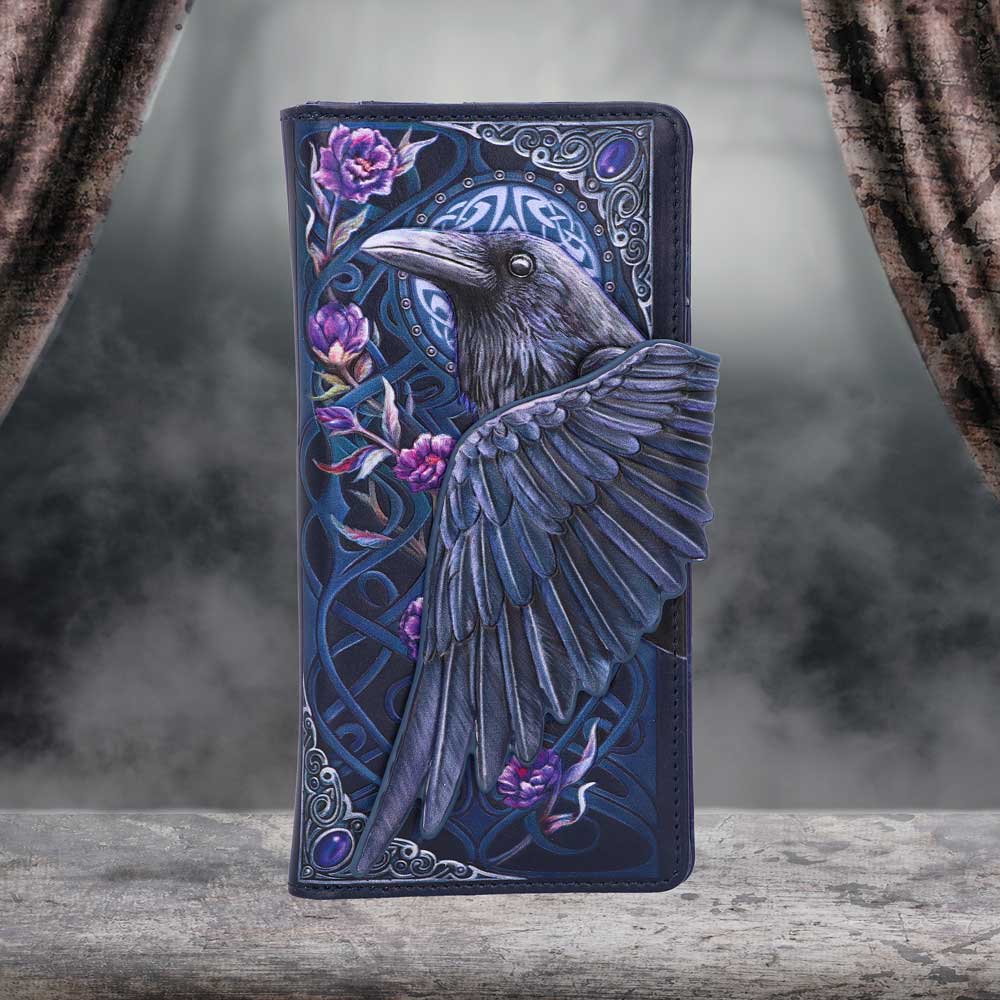 Ravens Flight Black Wing Floral Embossed Purse Wallet