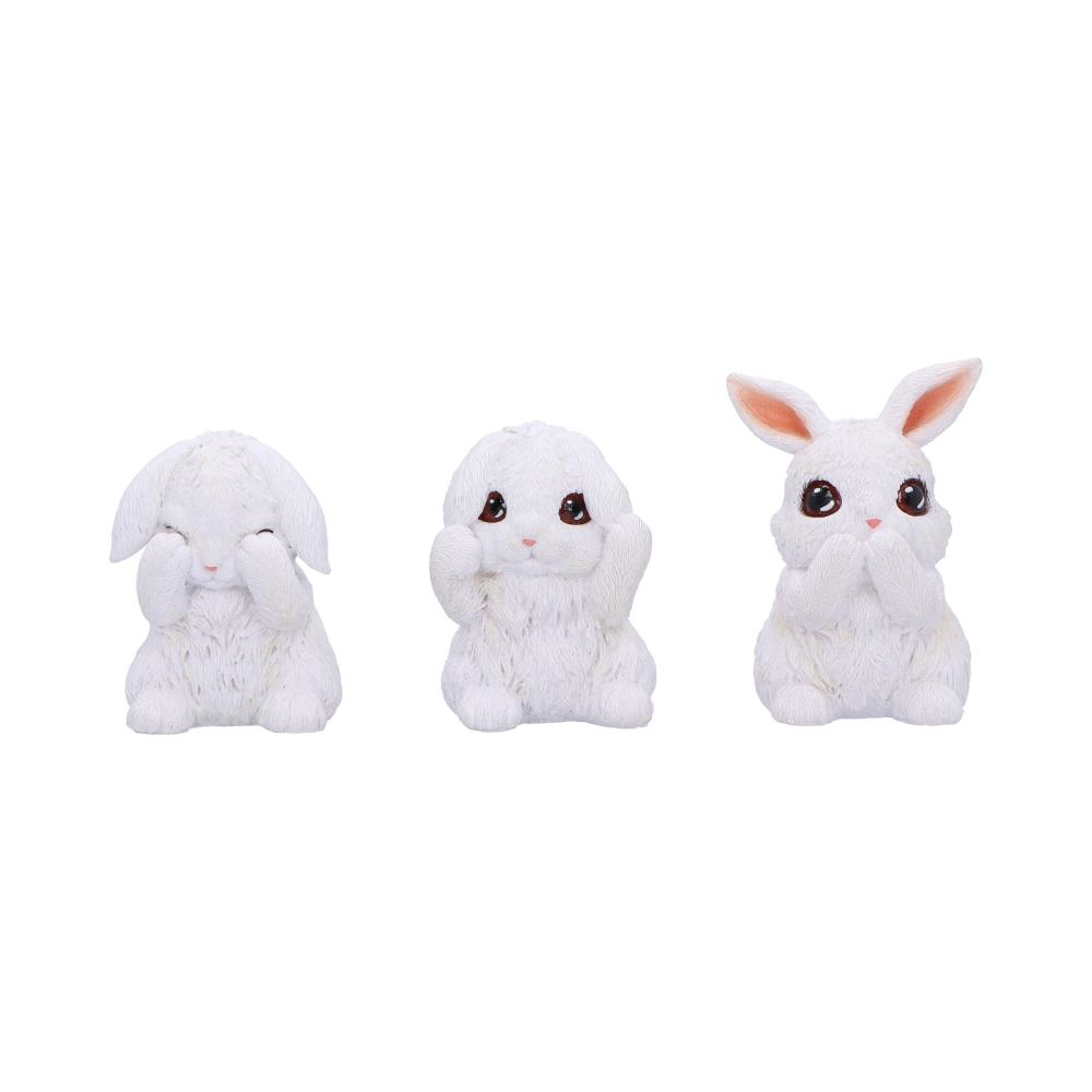 Three Wise White Bunny Figurines