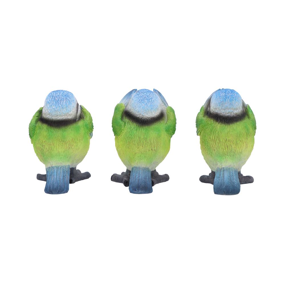 Three Wise Blue Tit Figurines in See no, Hear no, Speak no evil poses