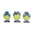 Three Wise Blue Tit Figurines in See no, Hear no, Speak no evil poses
