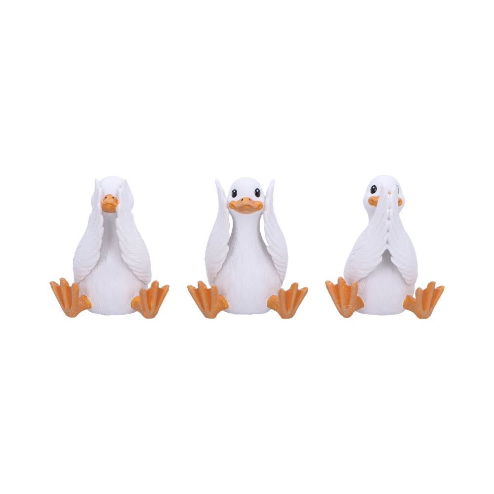 Three Wise Goofy Geese Figurines in See no, Hear no, Speak no evil poses
