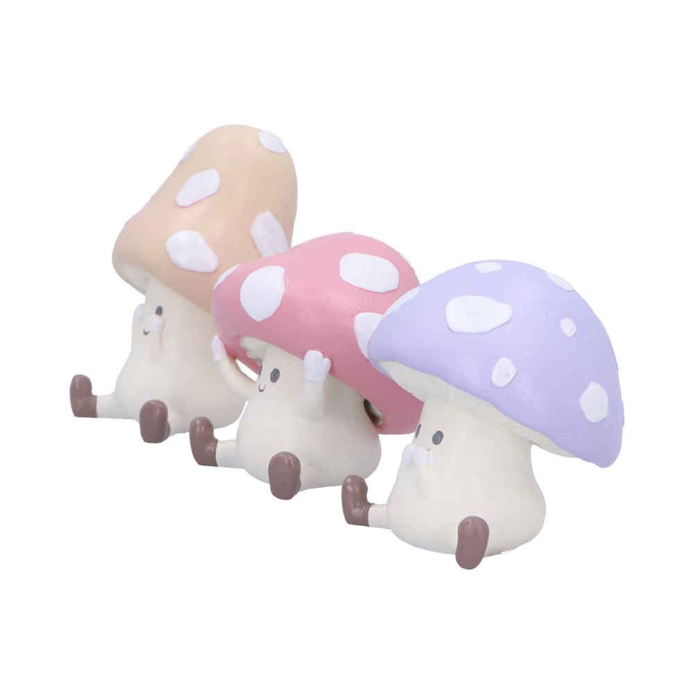 Three Wise Multicoloured Toadstool Figurines in See no, Hear no, Speak no evil poses