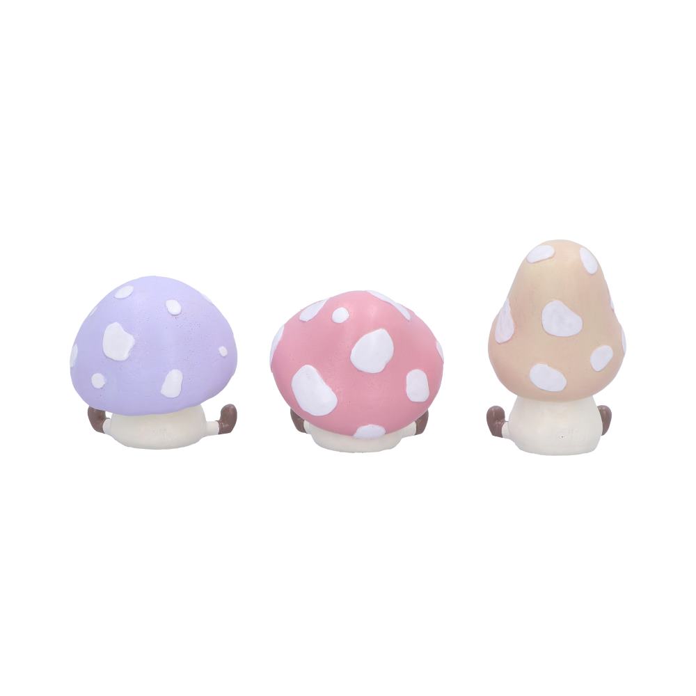 Three Wise Multicoloured Toadstool Figurines in See no, Hear no, Speak no evil poses