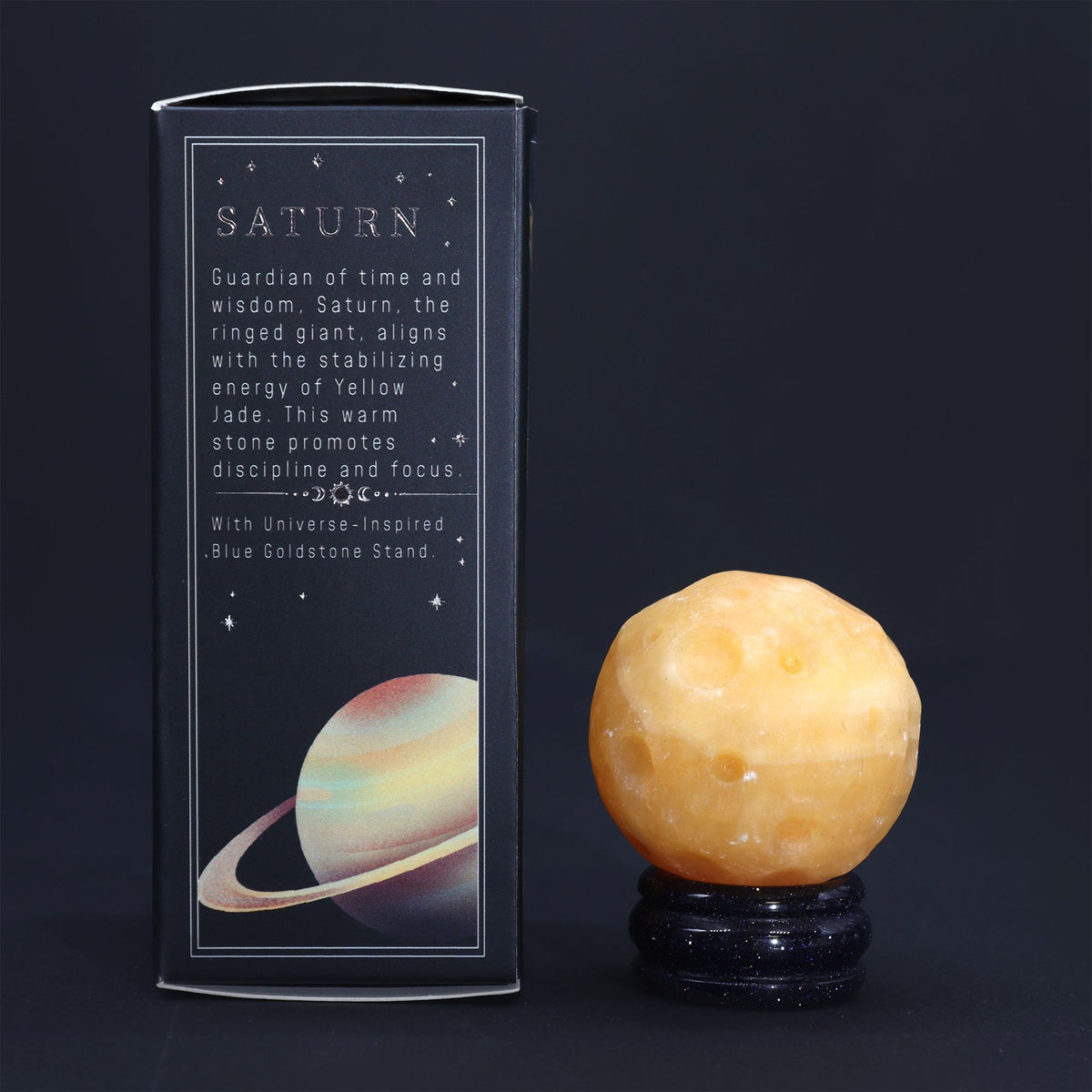 Yellow Jade Planet on a Sola Goldstone Stand - Saturn