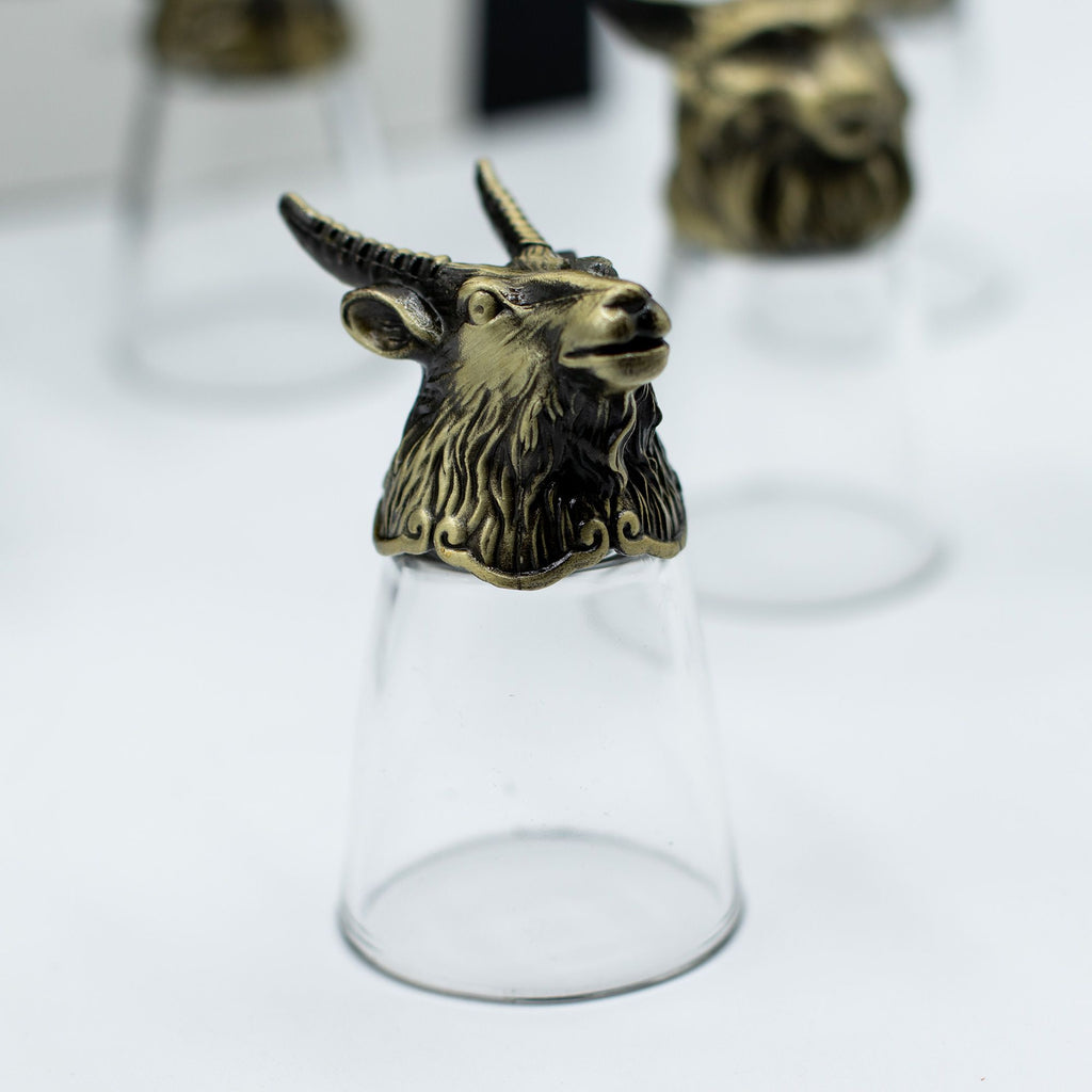 Gift Set of 12 Bottom Up Shot Glasses (25ml) - Forest & Mystical Creatures - Antique Bronze