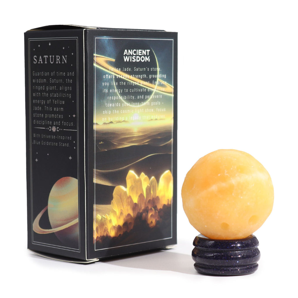 Yellow Jade Planet on a Sola Goldstone Stand - Saturn