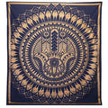 Double Cotton Bedspread / Wall Hanging - Hamsa - Blue Gold