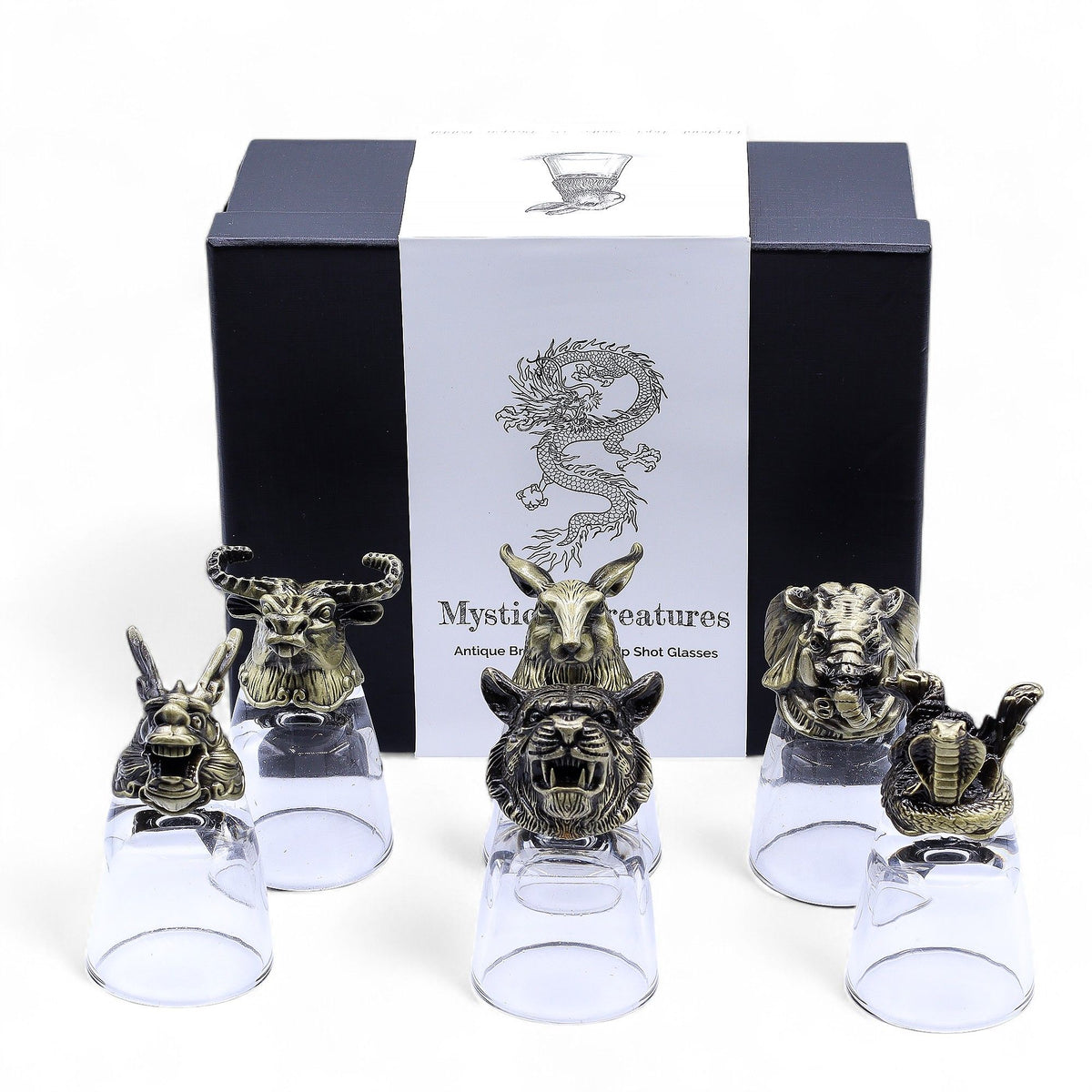 Gift Set of 6 Shot Glasses (50ml) - Mystical Creatures - Antique Bronze