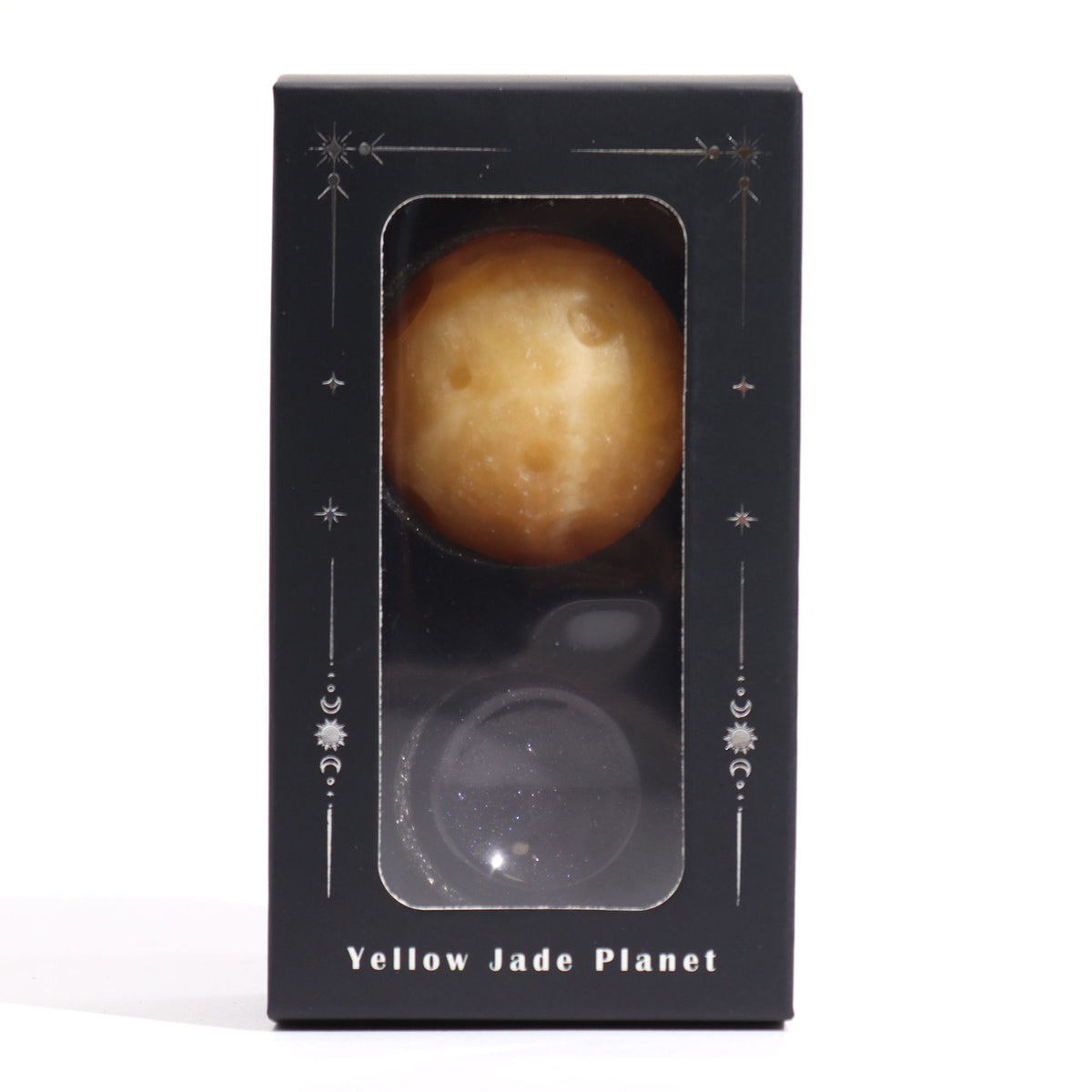 Yellow Jade Planet on a Sola Goldstone Stand - Saturn