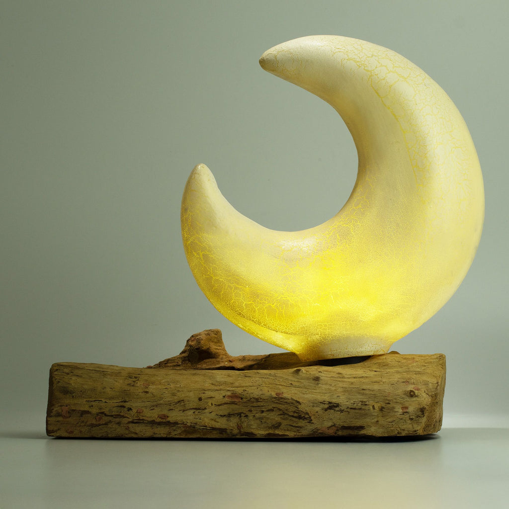 DriftGlow Lamp Crackle Half Moon Shade - Grey