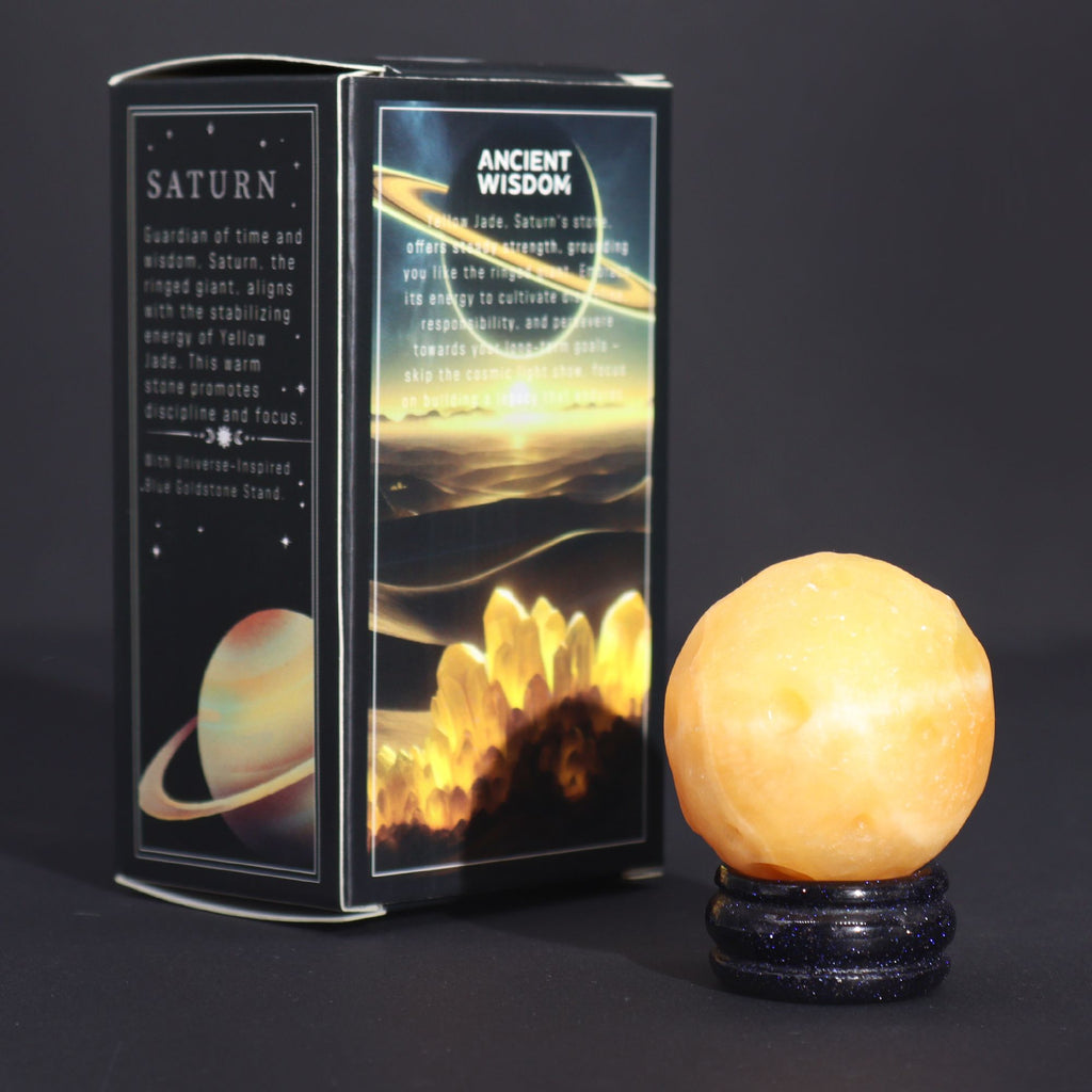 Yellow Jade Planet on a Sola Goldstone Stand - Saturn