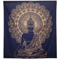 Double Cotton Bedspread / Wall Hanging - Buddha - Blue Gold