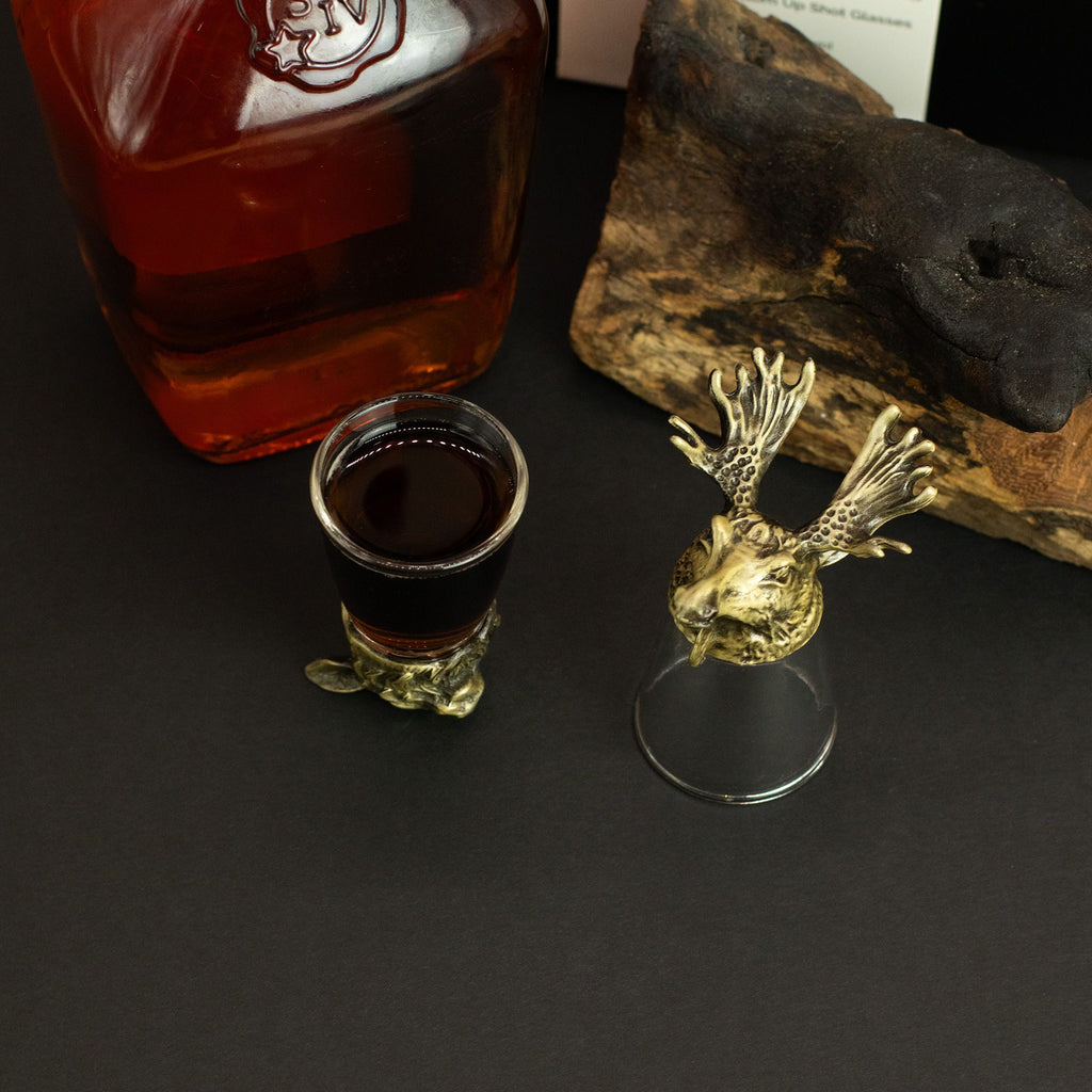 Gift Set of 12 Bottom Up Shot Glasses (25ml) - Forest & Mystical Creatures - Antique Bronze