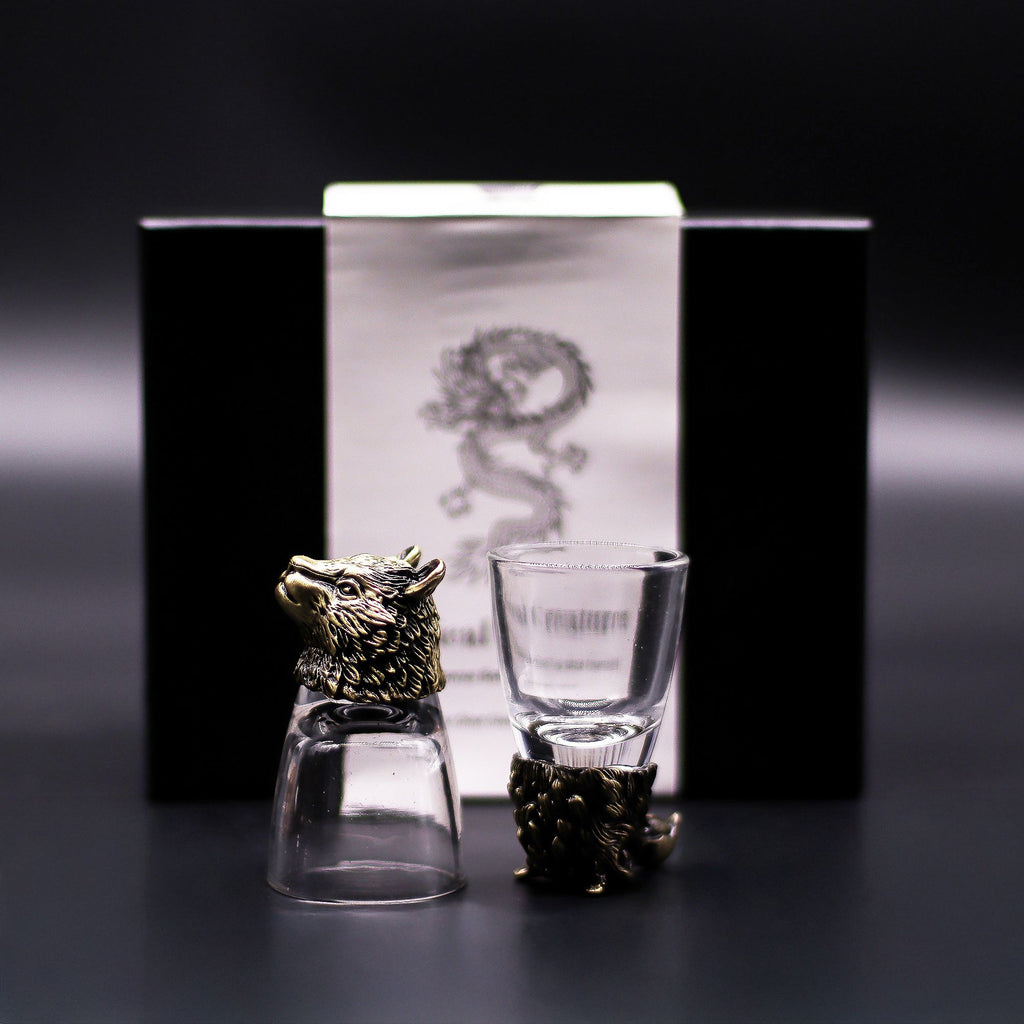 Gift Set of 6 Shot Glasses (50ml) - Wild Forest Creatures - Antique Bronze