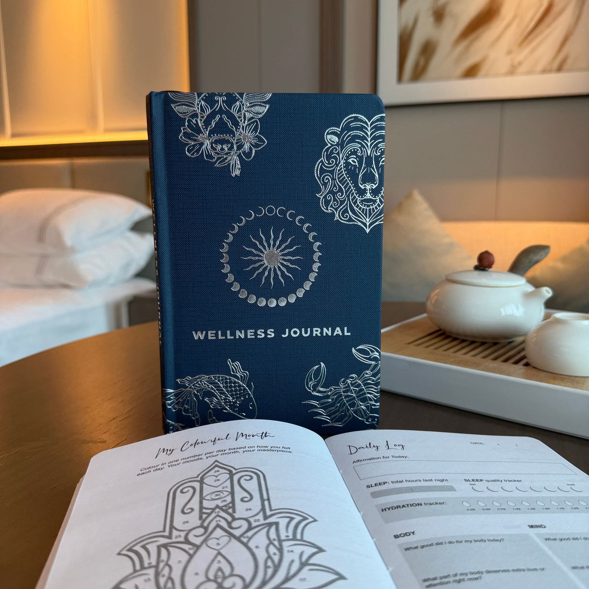 Midnight Blue Wellness Journal - Silver Zodiac