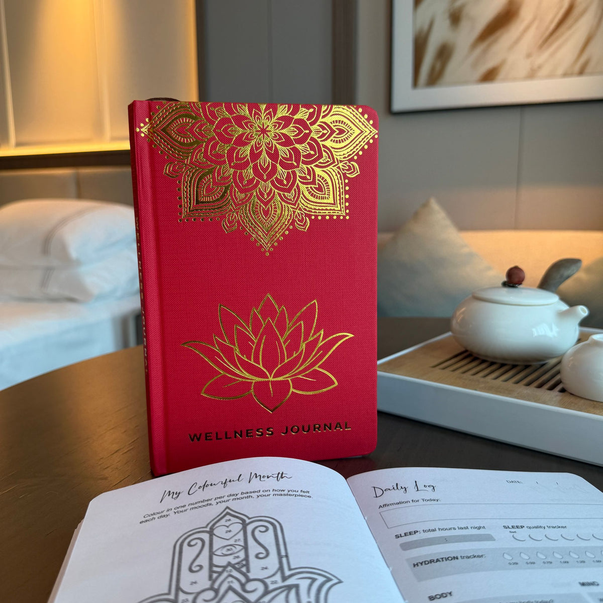 Golden Mandala and Lotus Red Wellness Journal