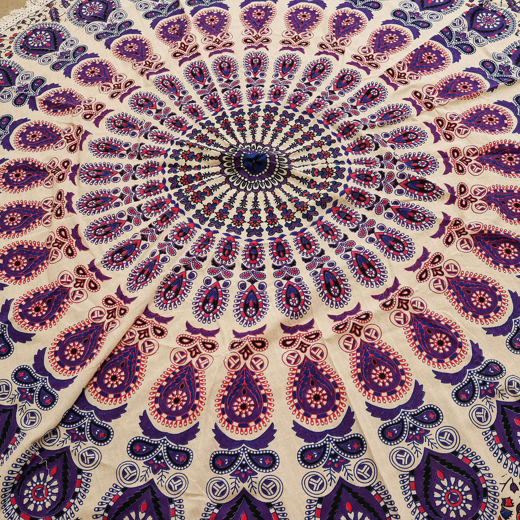 Small Mandala Roundie Cotton Art (130cm) - Peacock Purples