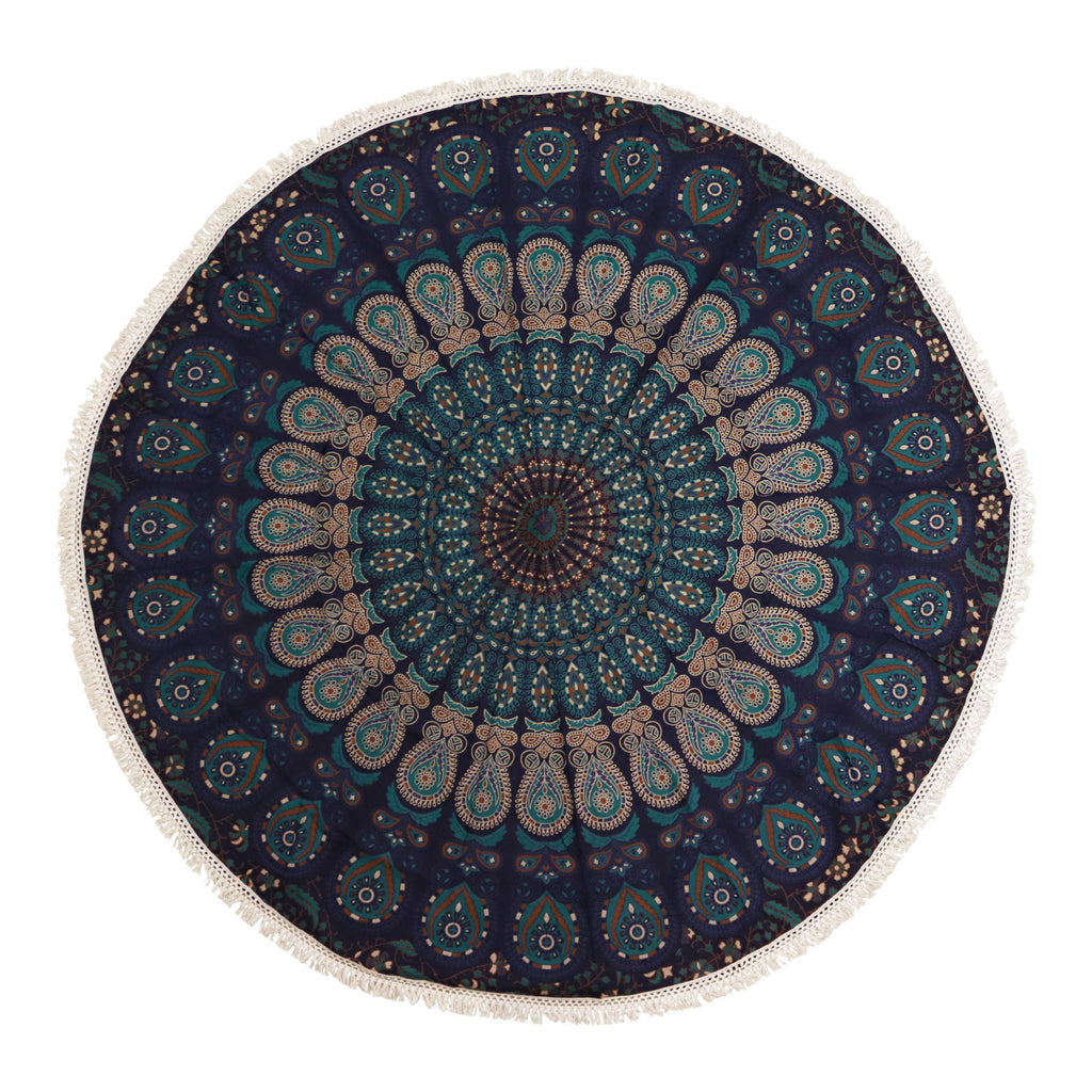 Small Mandala Roundie Cotton Art (130cm) - Peacock Blues