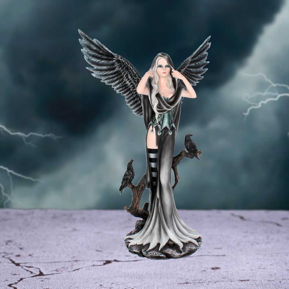 Sorrel Large Dark Angel Fairy and Raven Figurine
