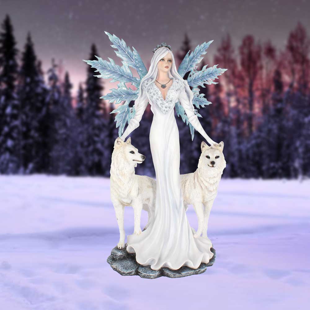 Aura Large Ice Fairy with Two Winter Wolf Companions Figurine