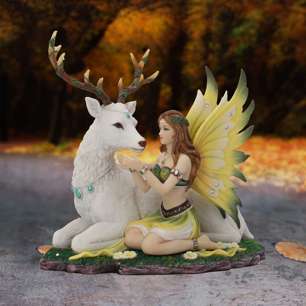 Adoration stag and spring fairy medium figurine