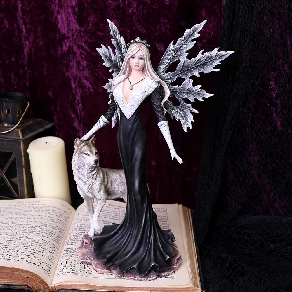 Dark Aura Fairy With Her Grey Wolf Companion 24cm