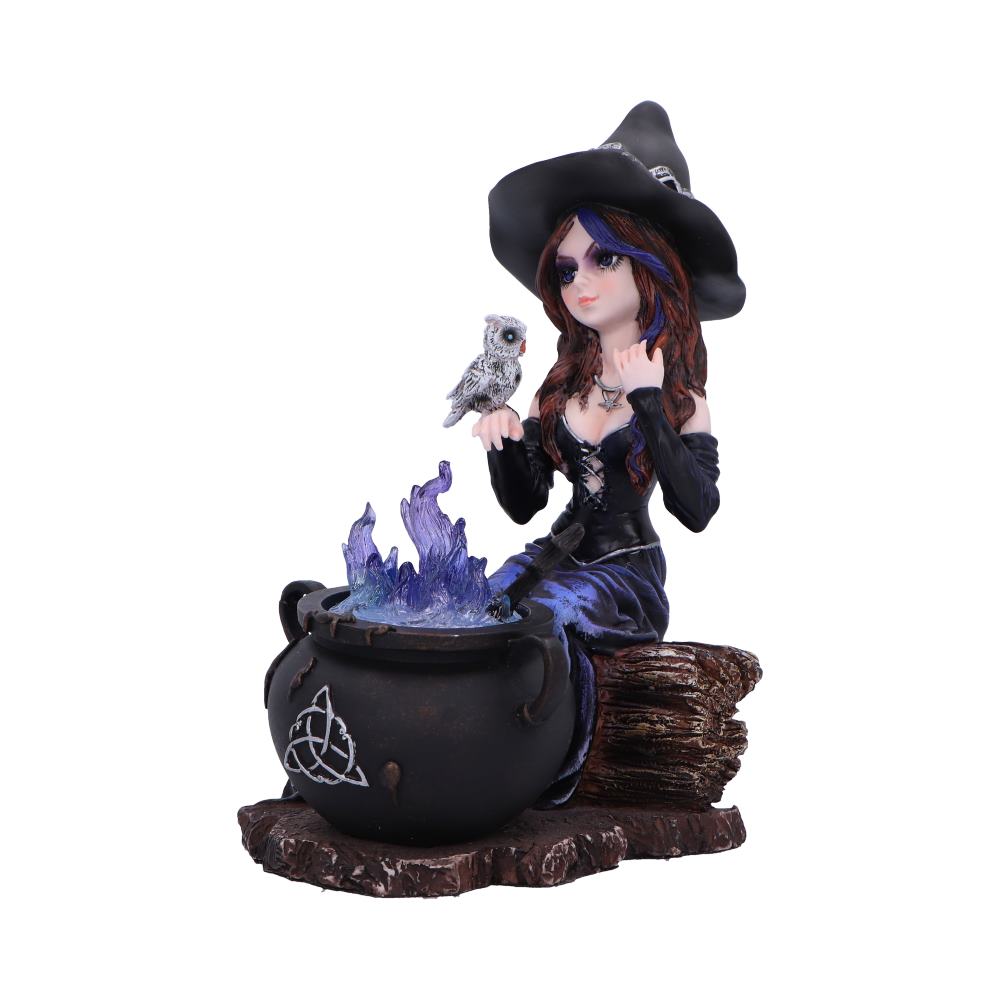 Alvina Witch Figurine with Owl and Cauldron