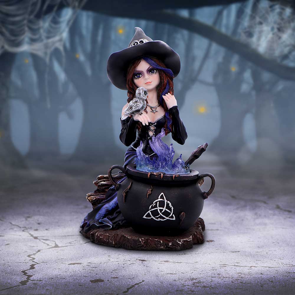 Alvina Witch Figurine with Owl and Cauldron