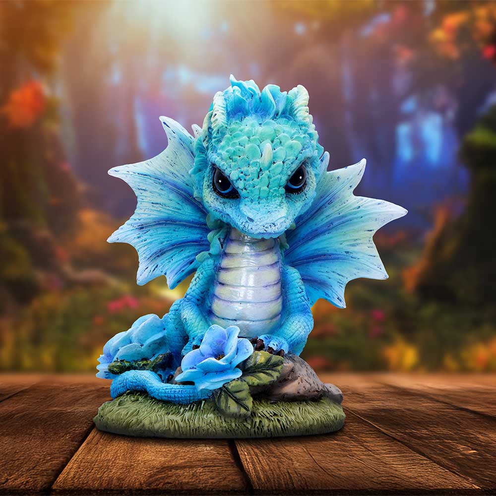 Blue Poppy Flower Dragon Figurine
