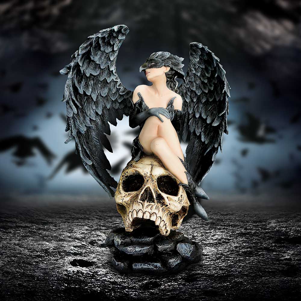 Riven  Gothic Winged Figurine on Skull Base