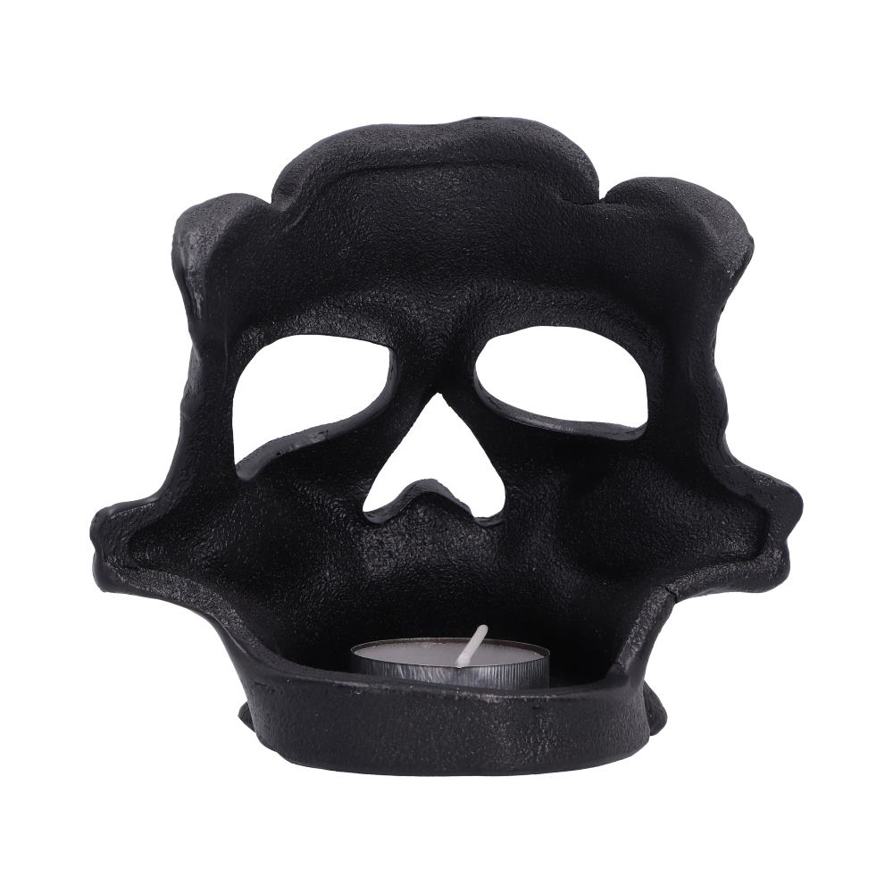 Skull Tea Light Holder in Black 11.8cm