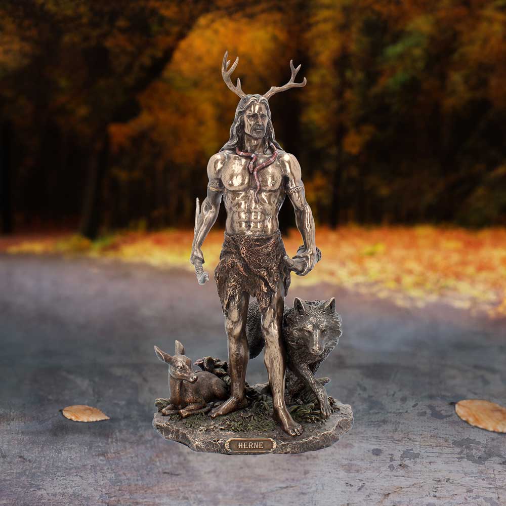 Herne and Animals Folklore Bronzed Figurine