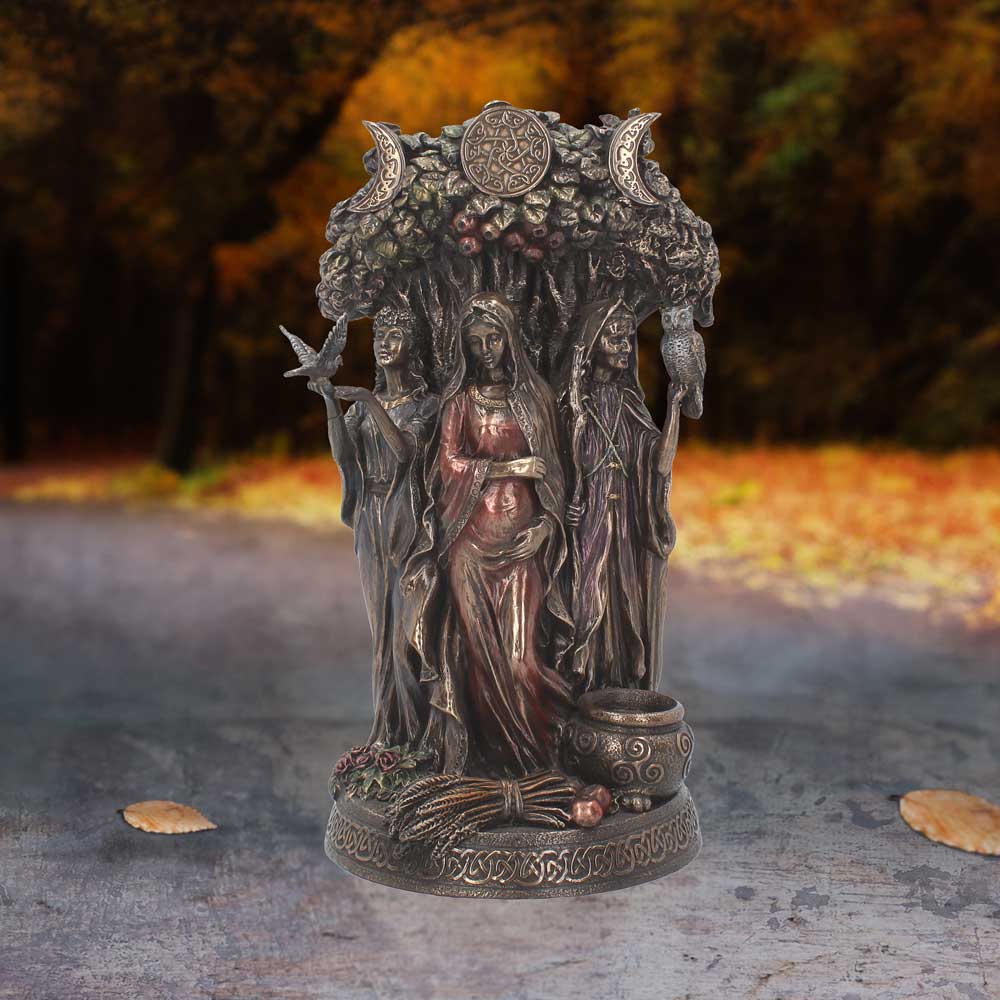Bronzed Maiden, Mother, Crone Triple Moon Figurine