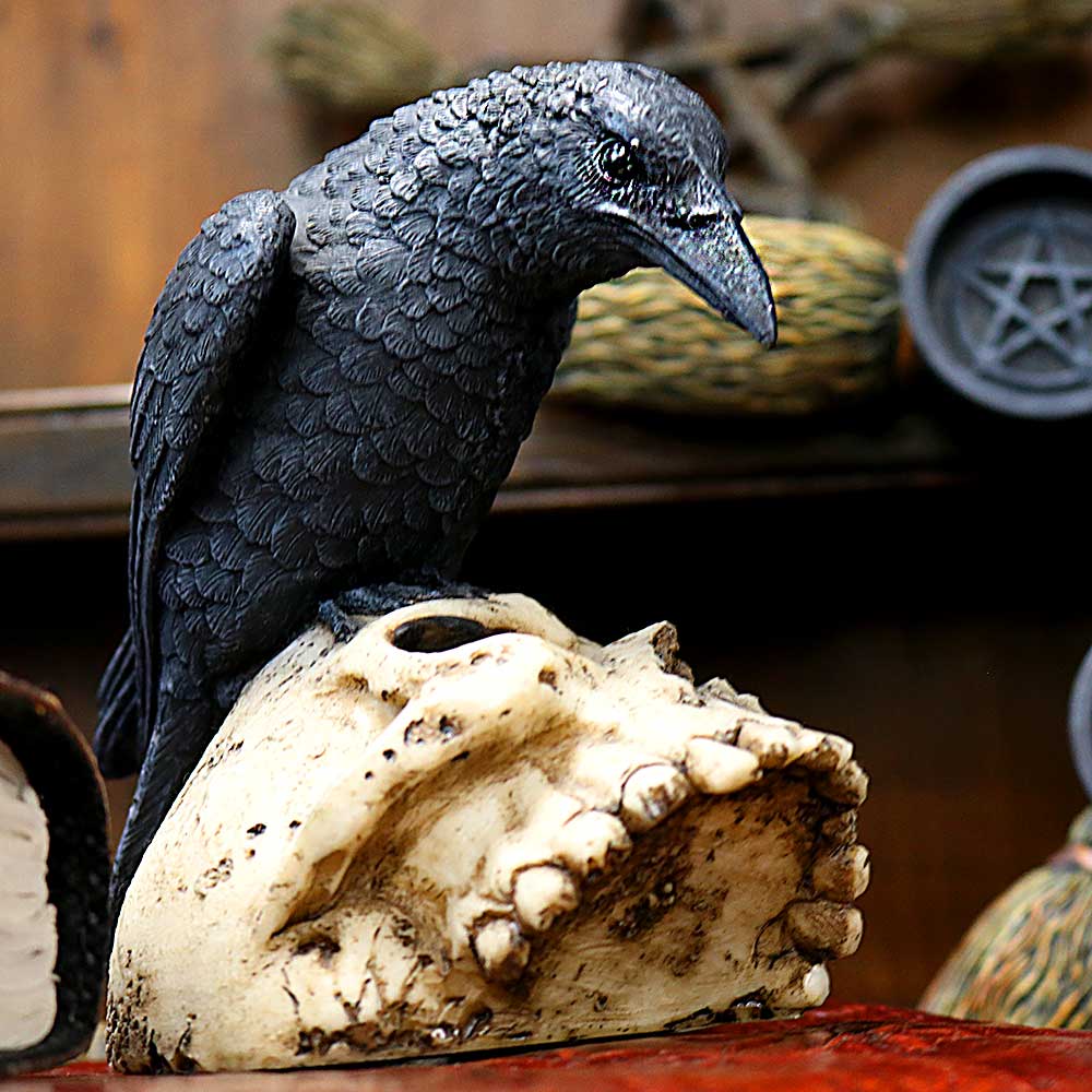 Raven Remains Figurine Crow Skull Gothic Ornament