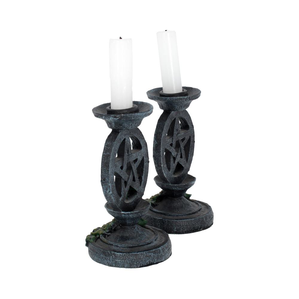 Pair of Aged Ivy Pentagram Candlesticks Gothic Candle Holders