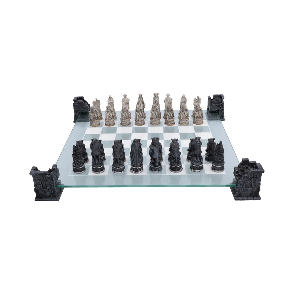 Raised Fantasy Vampire & Werewolf Chess Set With Corner Towers 43cm