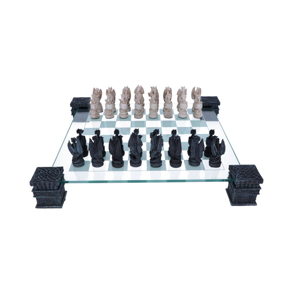 Raised Fantasy Dragon Chess Set With Corner Towers 43cm