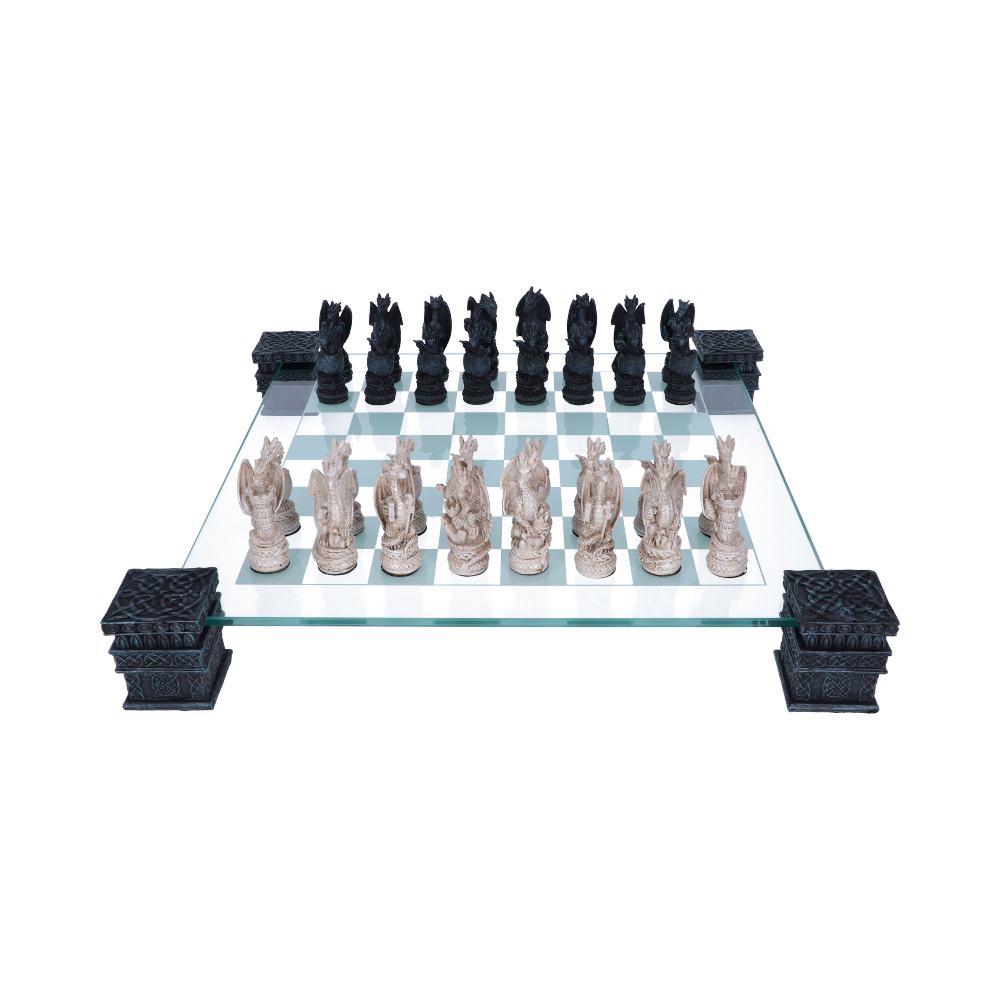 Raised Fantasy Dragon Chess Set With Corner Towers 43cm