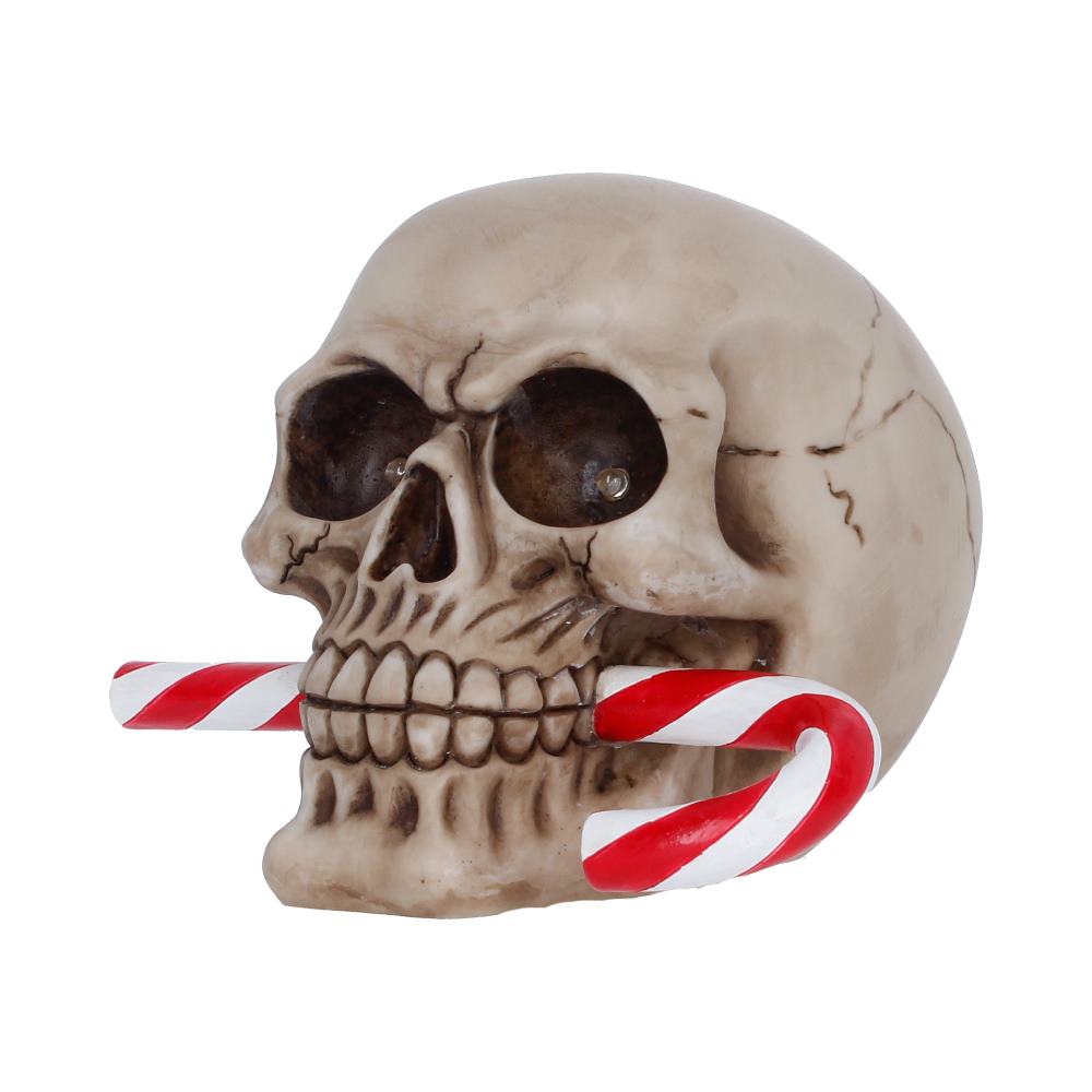 Frostbite Candy Cane LED Skull Figurine 12cm